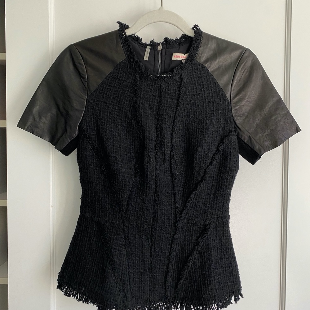 Rebecca Taylor Peplum Tweed Top with genuine leather